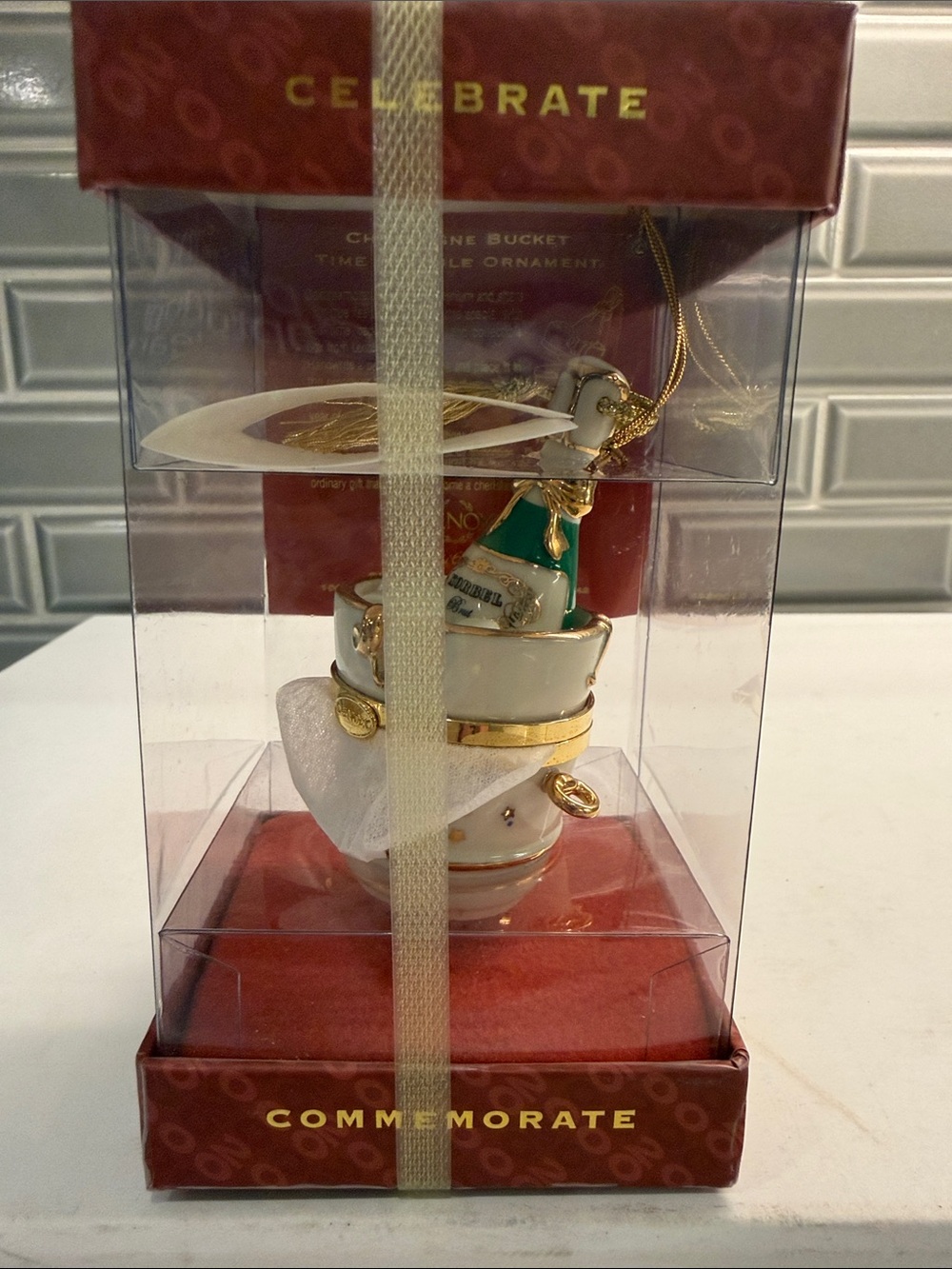 Lenox Celebrate Commemorate 2000 White and Gold Champagne Bucket Ornament